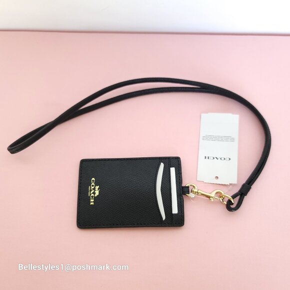 COACH Lanyard ID Crossgrain Leather w Lightweight Thin Strap- Black⭐ - Picture 9 of 13